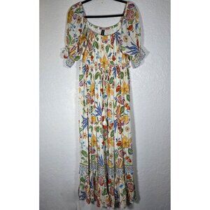 Me 2 Magic Tassels Gold Stripe Floral Print Boho Maxi Tiered Dress Size Large